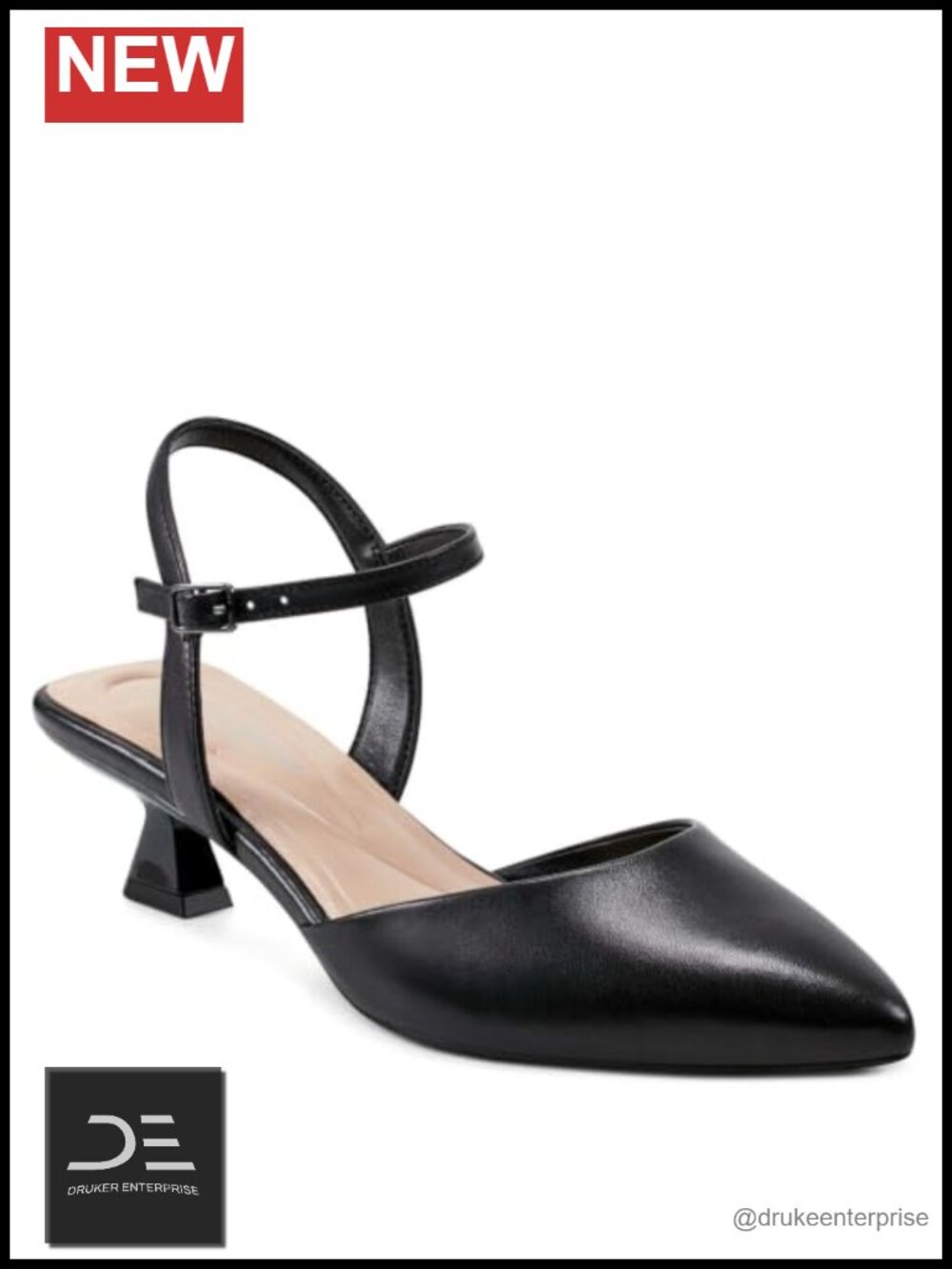 Women's Pumps Kitten Heel Pointed Toe Ankle Strap Leather